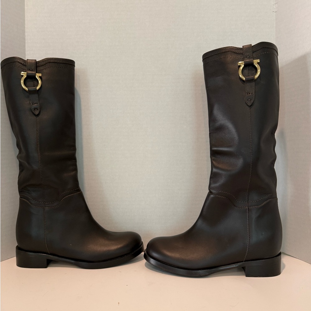 Salvatore Ferragamo Chocolate Brown Leather Winter Boots